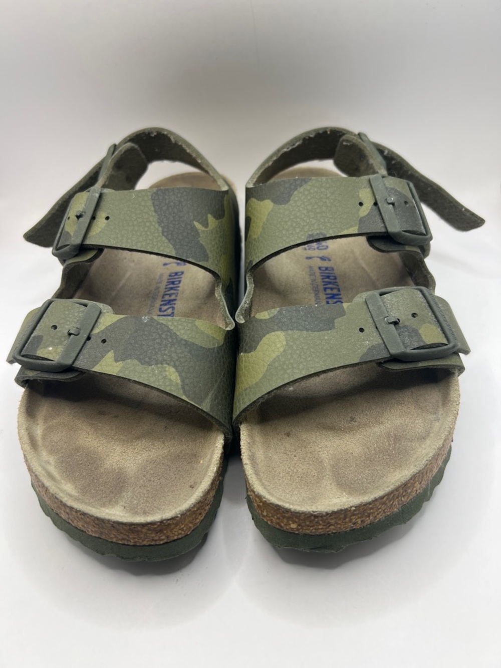 Birkenstock Milano Camouflage Green Double-Buckle Sandals size 40 narrow